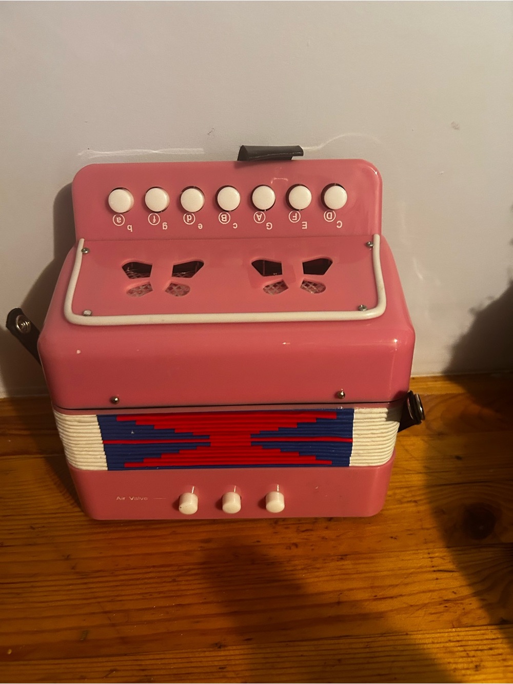 Pink Kids Accordion Toy with Blue & Red Pattern